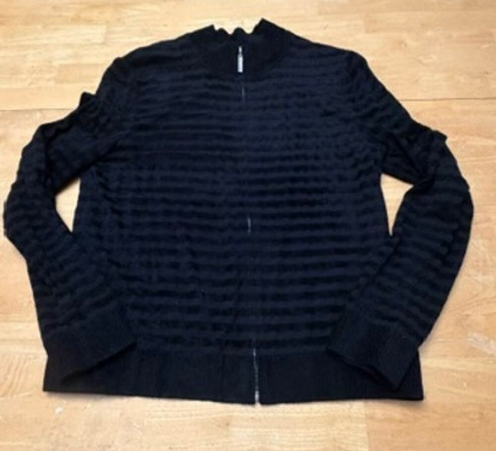 St John Black Full Zip Wool Blend Lightweight Cardigan Size Medium
